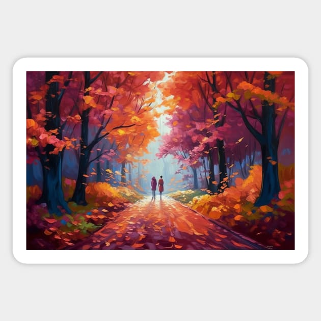 Autumn Stroll: Two Women Walking through the Park Sticker by simonrudd